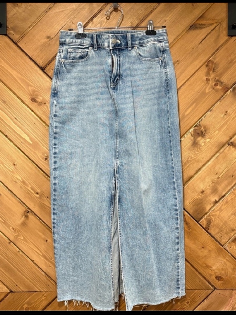 Reitmans Light Blue Denim Maxi Skirt with Front Slit x The Birds Papaya Drop 27